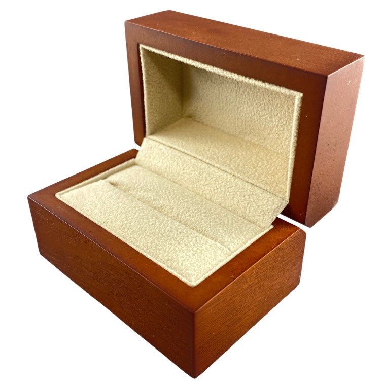 Premium Satin Brown Hardwood Double Ring Box